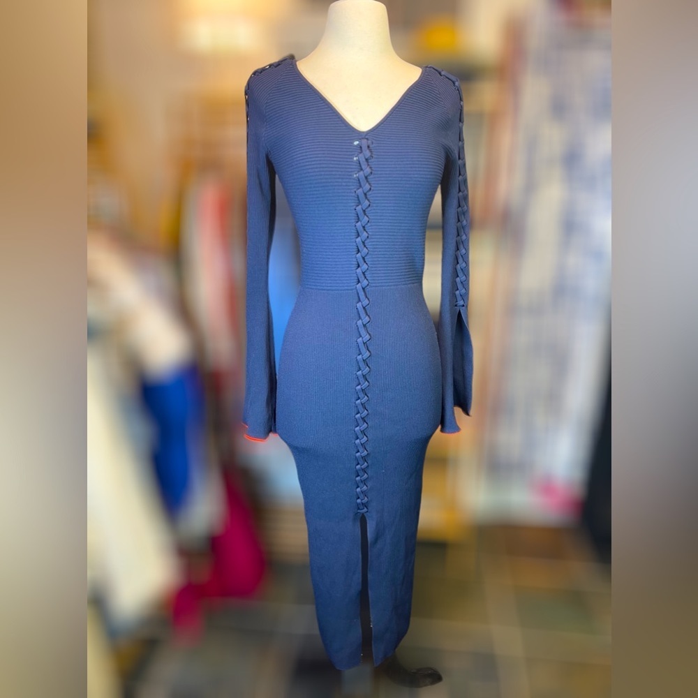 OPENING CEREMONY ~ Blue Ribbed Knit Criss-Cross Dress ~ And Those Sleeves! ~ S - Picture 7 of 11